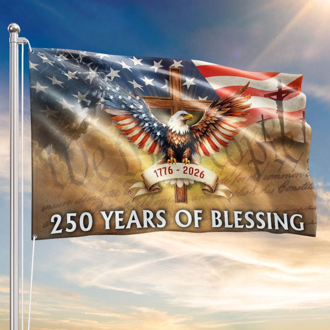 House Flag America 250 Years of Blessing 1776 We The People God V620, 28x40 POLE NOT INCLUDED