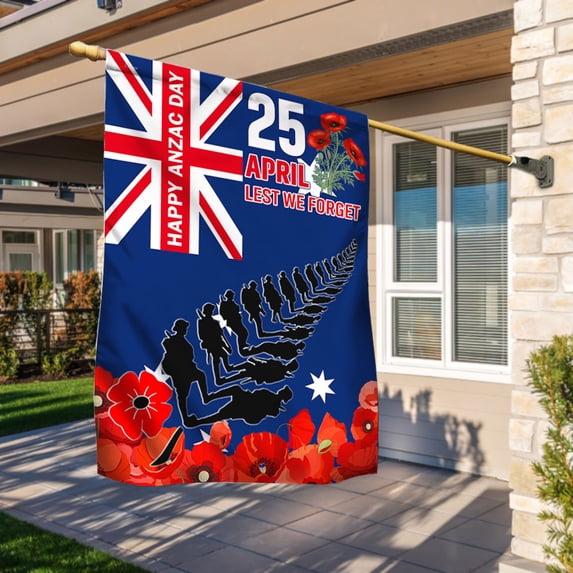 House Flag Anzac Day Australian Veteran Lest We Forget Australia Poppy, Military, 28x40 POLE NOT INCLUDED