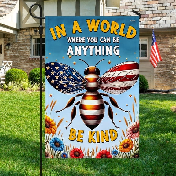 House Flag BEE In A World Where You Can Be Anything Be Kind, Inspirational, 28x40 POLE NOT INCLUDED