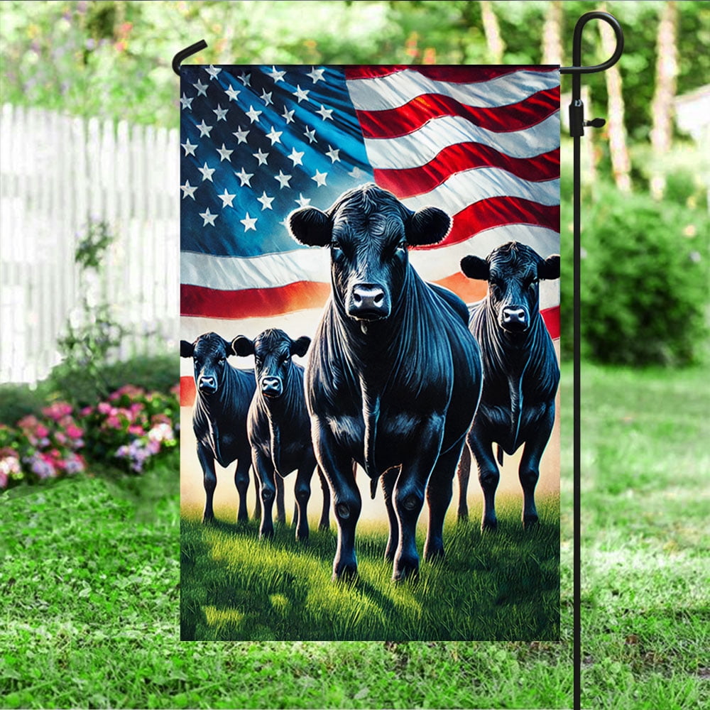 House Flag Black Angus Cattle On American, Farm Lifestyle, 28x40 POLE NOT INCLUDED