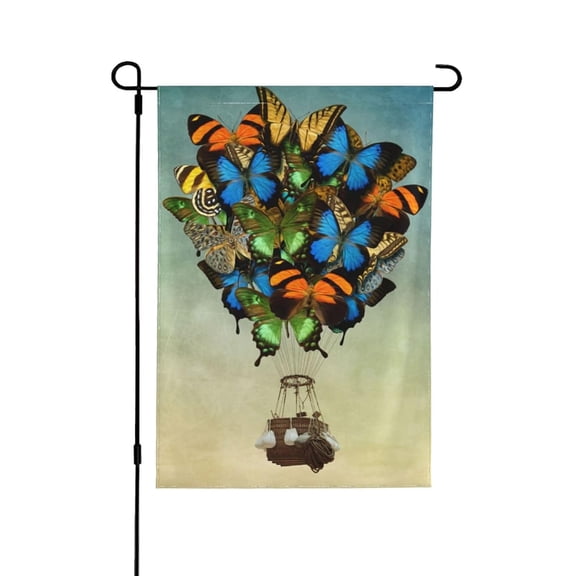 House Flag Butterfly Hot Balloon Flag Outdoor Seasonal Farmhouse Decoration, 28x40 POLE NOT INCLUDED
