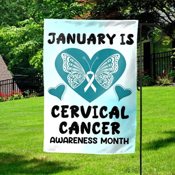 House Flag Cervical Cancer Awareness Teal Ribbon January Survivor Support Decor V2, 28x40 POLE NOT INCLUDED