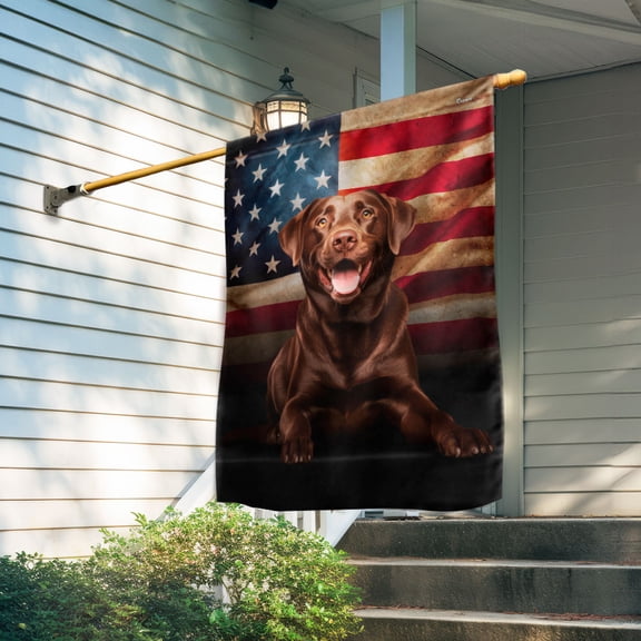 House Flag Chocolate Labrador On American Wrapped in Glory, Pet Portrait, 28x40 POLE NOT INCLUDED