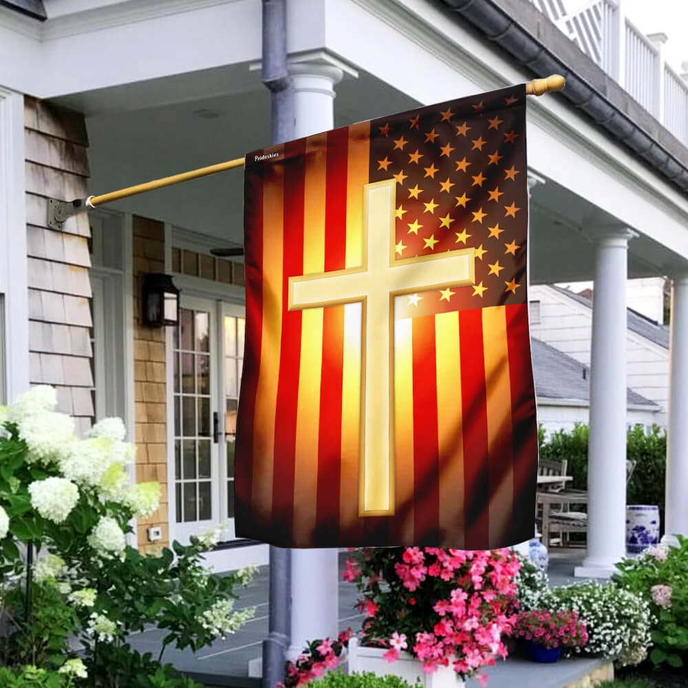 House Flag Christian Cross On American US, Religious Patriotic, 28x40 POLE NOT INCLUDED