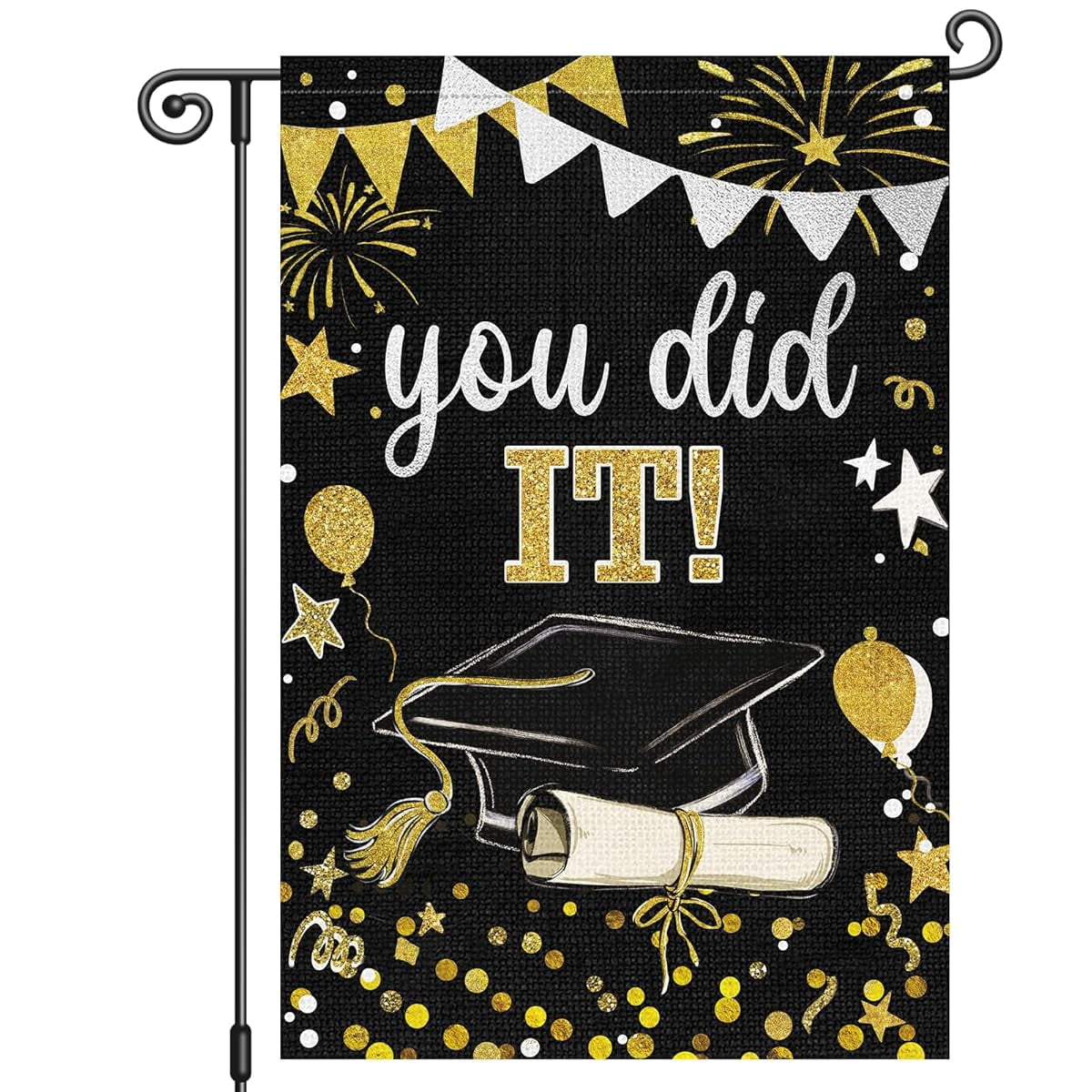 House Flag Congrats Grad Flag, Graduation Cap Diploma Celebration Holiday Outdoor Decoration Flag, 28x40 POLE NOT INCLUDED