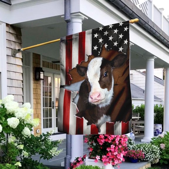 House Flag Cow Cattle Farm On American, Agriculture, 28x40 POLE NOT INCLUDED