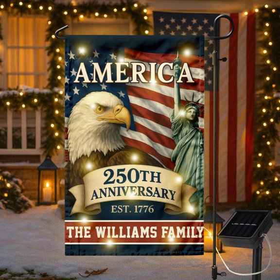 House Flag Custom Family Name Celebrate America 250th Anniversary LED Flag V171, 28x40 POLE NOT INCLUDED
