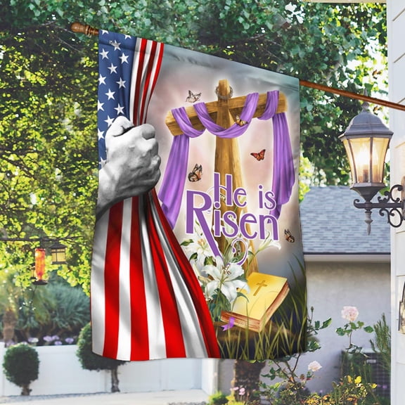House Flag Easter Christian Cross He Is Risen, Religious, 28x40 POLE NOT INCLUDED