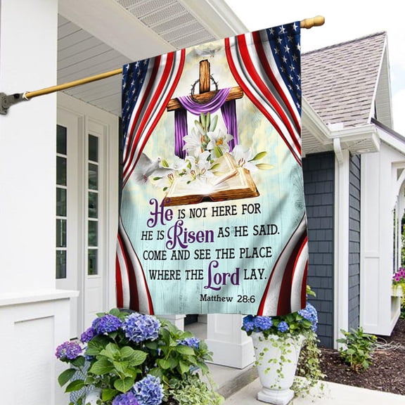House Flag Easter Cross He Is Not Here For He Is Risen, Biblical, 28x40 POLE NOT INCLUDED