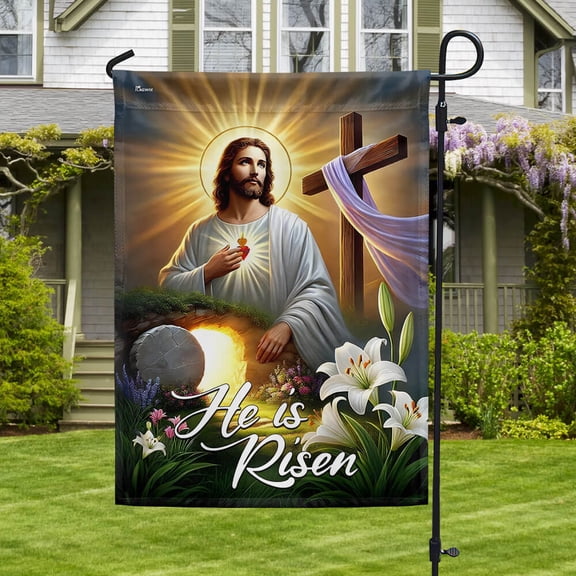 House Flag Easter Cross Resurrection He Is Risen, Religious, 28x40 POLE NOT INCLUDED