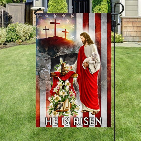 House Flag Easter Day Jesus He Is Risen, Resurrection, 28x40 POLE NOT INCLUDED