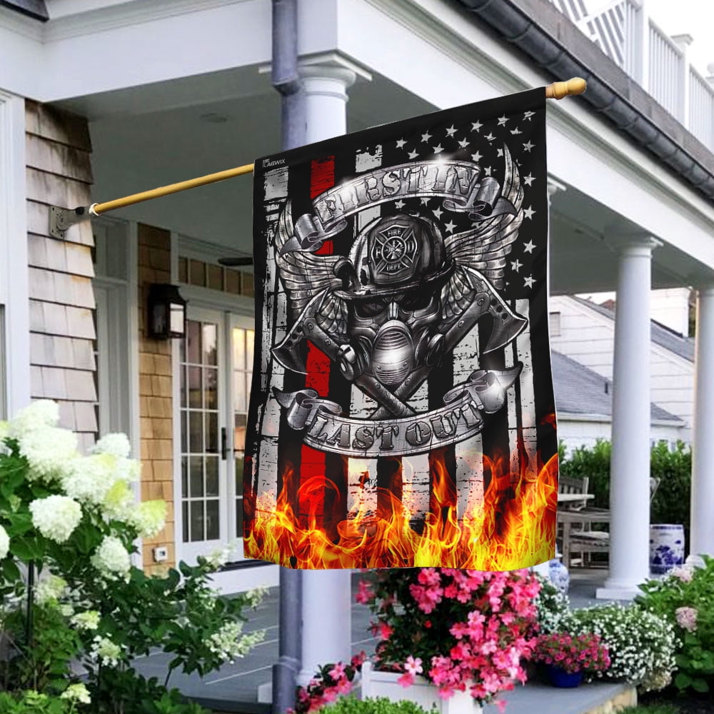 House Flag Firefighter First In Last Out, Heroic Service, 28x40 POLE NOT INCLUDED
