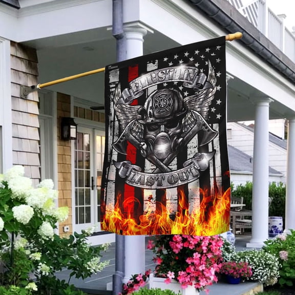 House Flag Firefighter First In Last Out, Heroic Service, 28x40 POLE NOT INCLUDED