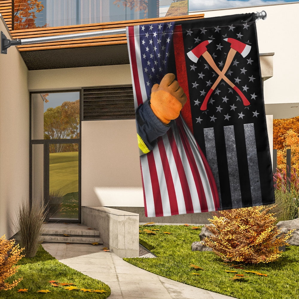 House Flag Firefighter Thin Red Line On American, Heroic Service, 28x40 POLE NOT INCLUDED