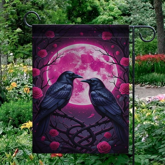 House Flag Gothic Raven Couple Flag Crow Seasonal Outdoor Decoration, 28x40 POLE NOT INCLUDED