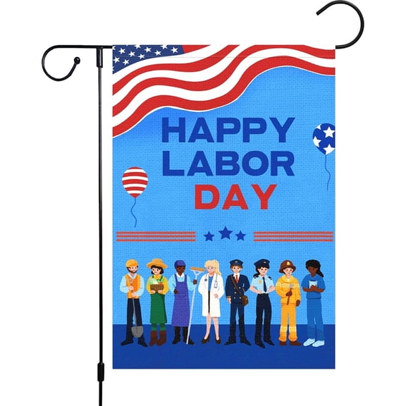 House Flag Happy Labor Day Occupations People Flag Outdoor Seasonal Holiday Decoration, 28x40 POLE NOT INCLUDED