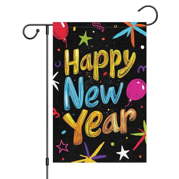House Flag Happy New Year Balloon Flag Outdoor Winter Holiday Seasonal Decoration, 28x40 POLE NOT INCLUDED
