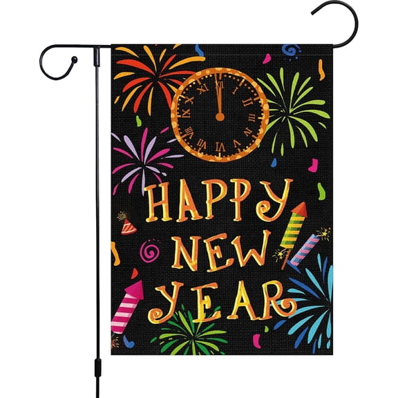 House Flag Happy New Year Cheers Flag, Fireworks Countdown Winter Holiday Outdoor Decoration Flag, 28x40 POLE NOT INCLUDED