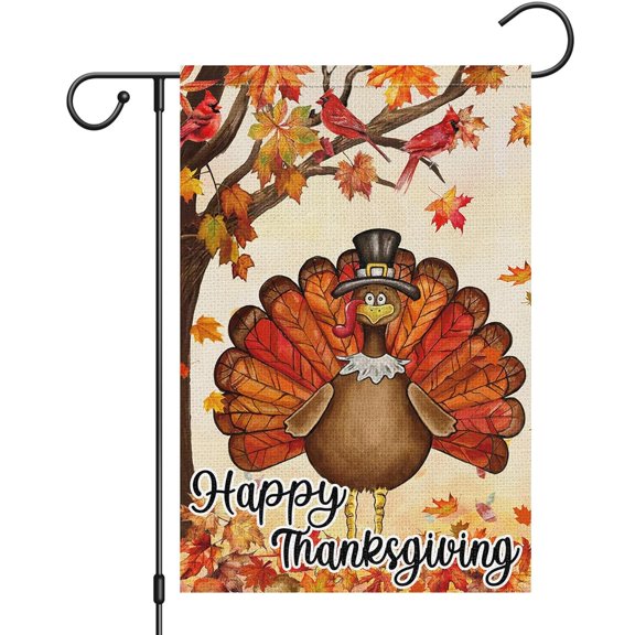 House Flag Happy Thanksgiving Turkey Cardinal Flag, Autumn Harvest Holiday Outdoor Decoration Flag, 28x40 POLE NOT INCLUDED
