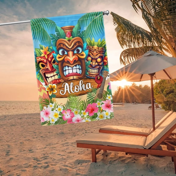 House Flag Hawaiian Tiki Luau Party Aloha, Tropical, 28x40 POLE NOT INCLUDED