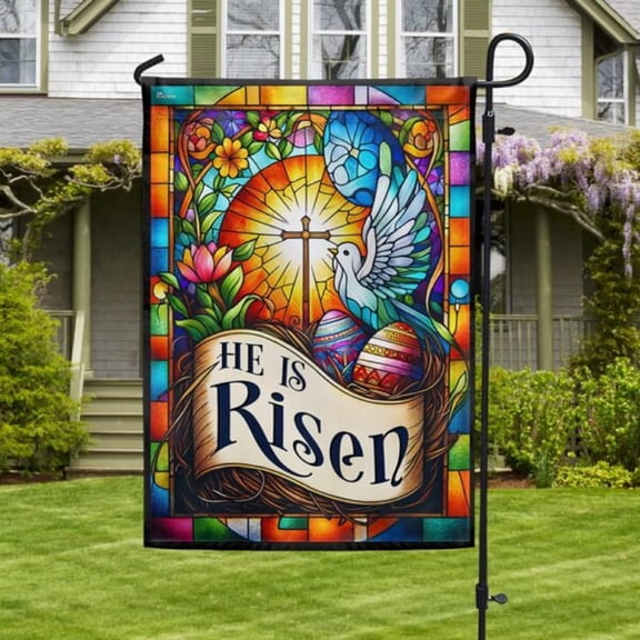 House Flag He Is Risen Egg Jesus Resurrection Christian, 28x40 POLE NOT INCLUDED