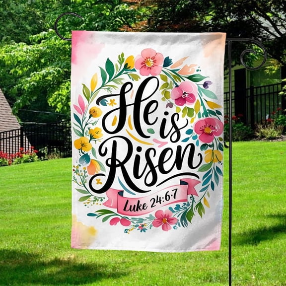 House Flag He Is Risen Religious Christian Cross, 28x40 POLE NOT INCLUDED