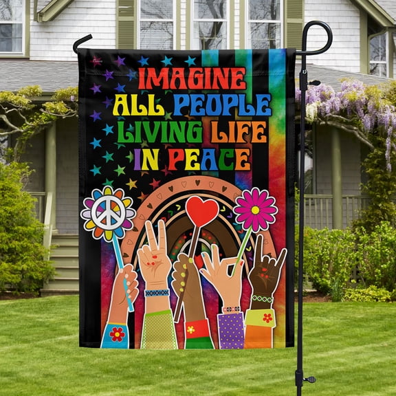 House Flag Hippie Peace Rainbow Imagine All People Living Life In Peace, Colorful Unity, 28x40 POLE NOT INCLUDED