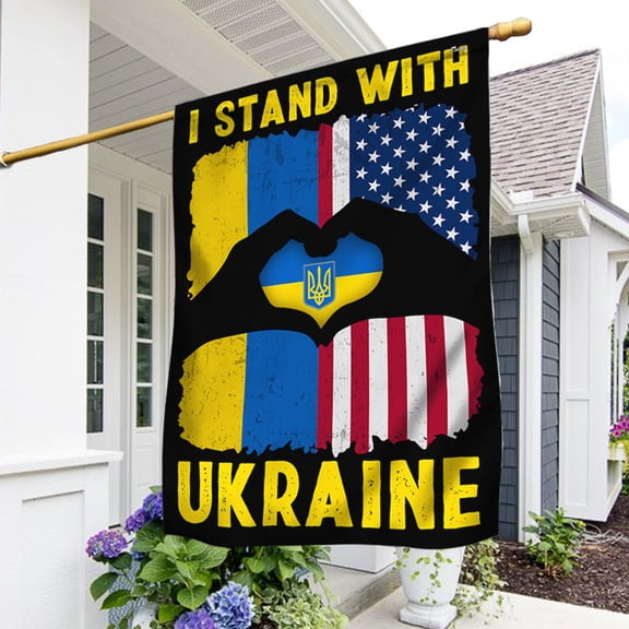 House Flag I Stand With Ukraine On American, International Unity, 28x40 POLE NOT INCLUDED