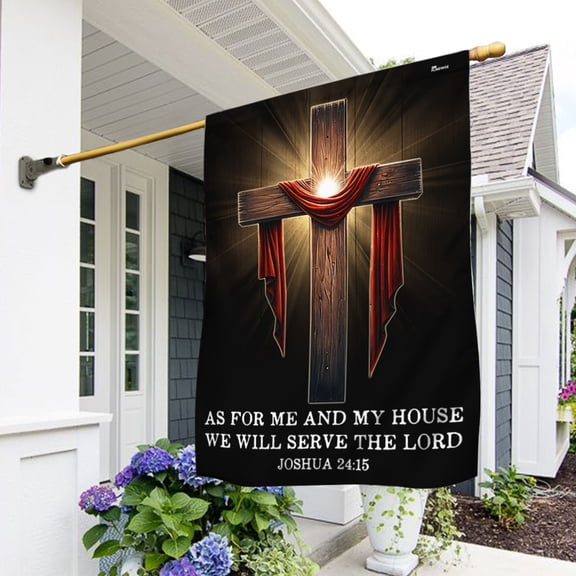 House Flag Jesus Christian Cross As For Me And My House, Biblical, 28x40 POLE NOT INCLUDED