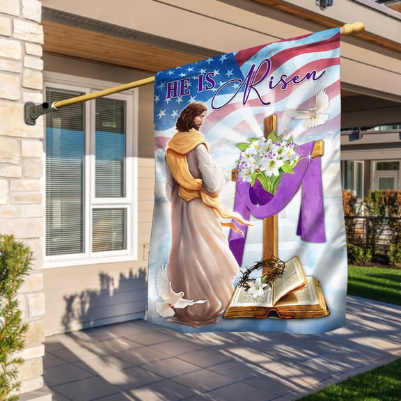 House Flag Jesus Easter Day He Is Risen Jesus Christ Cross, Religious, 28x40 POLE NOT INCLUDED