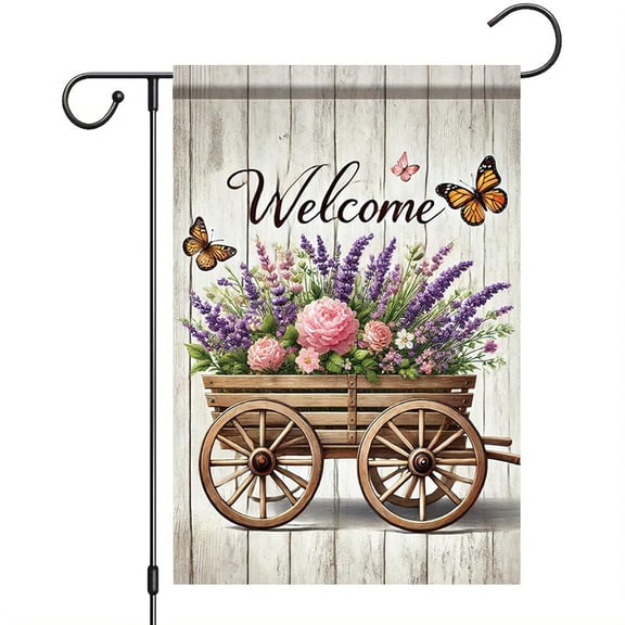 House Flag Lavender Flower Bucket Vintage Flag Outdoor Spring Summer Seasonal Decoration, 28x40 POLE NOT INCLUDED