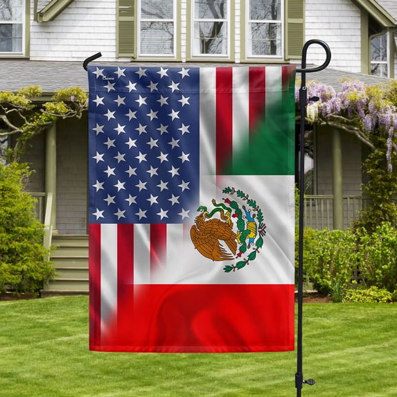House Flag Mexican On American, Dual Heritage, 28x40 POLE NOT INCLUDED