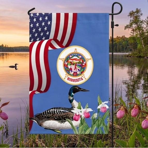 House Flag Minnesota State Lady's Slipper Flower and Loon, Northern Pride, 28x40 POLE NOT INCLUDED