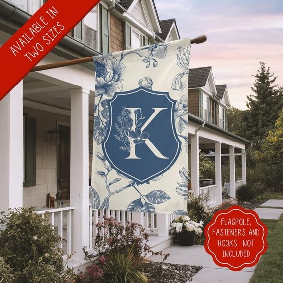 House Flag Monogram Floral Chinoiserie French Toile Flag Personalized Letter Custom Family Name Classic V79, 28x40 POLE NOT INCLUDED
