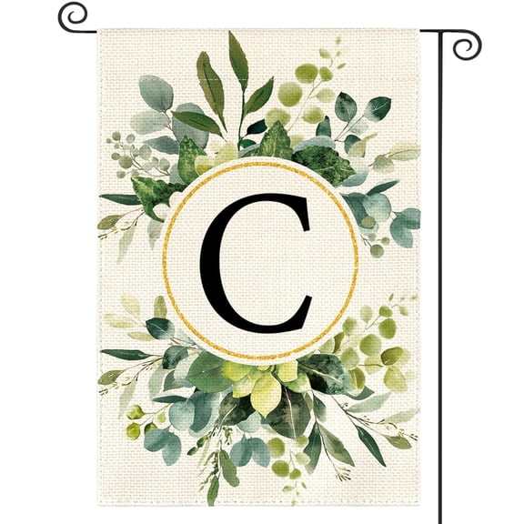 House Flag Monogram Letter C Floral Flag Double Sided Outside, Family Last Name Initial Outdoor Decoration, 28x40 POLE NOT INCLUDED