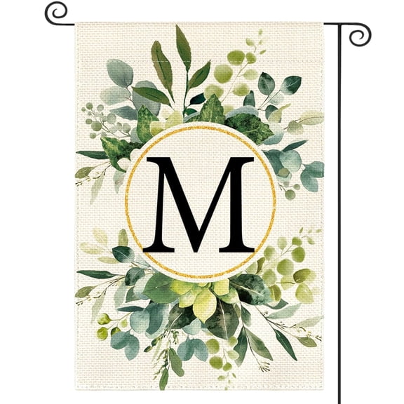 House Flag Monogram Letter M Floral Flag Double Sided Outside, Family Last Name Initial Outdoor Decoration, 28x40 POLE NOT INCLUDED