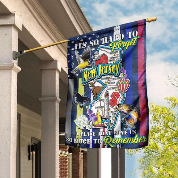 House Flag New Jersey A Place That Gave Us So Much To Remember, State Tribute, 28x40 POLE NOT INCLUDED