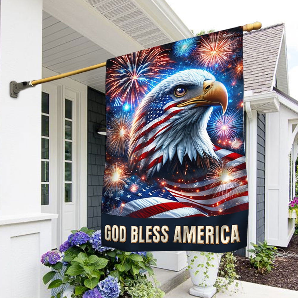 House Flag On American God Bless America Eagle 4th Of july, Independence Day, 28x40 POLE NOT INCLUDED