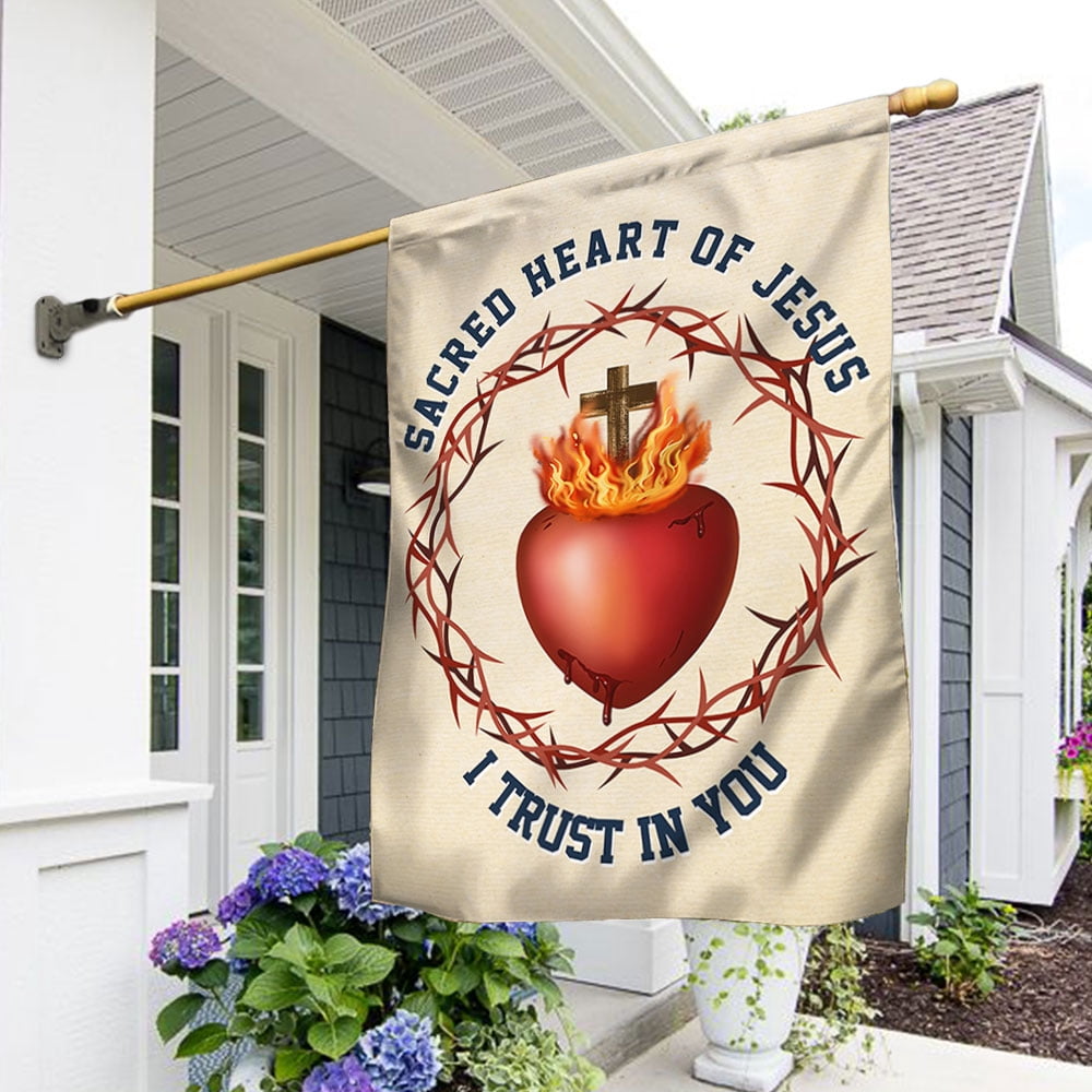 House Flag On American Sacred Heart Of Jesus I Trust In You Catholic, Religious, 28x40 POLE NOT INCLUDED