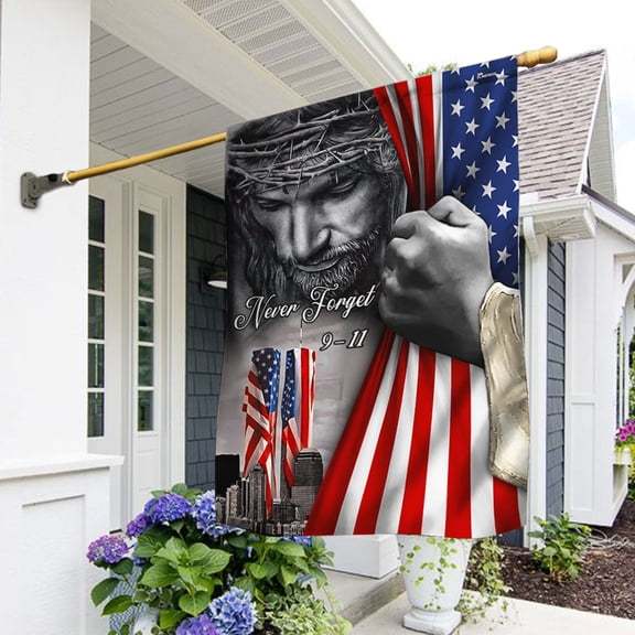 House Flag Patriot Day 911 Twin Tower Never Forget God Bless, Remembrance, 28x40 POLE NOT INCLUDED