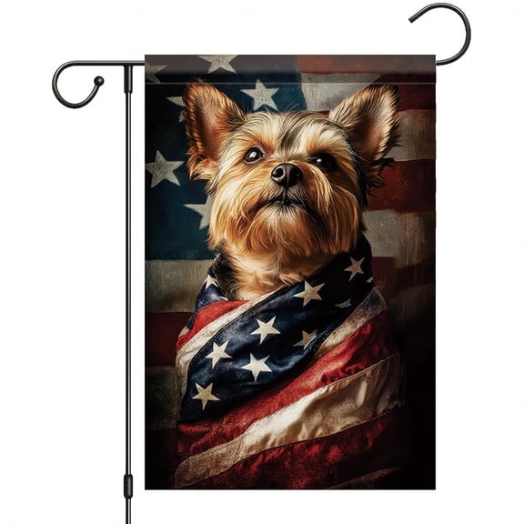House Flag Patriotic 4th of July Flag Yorkshire Terrier Dog American Flag Independence Day Outdoor Decor, 28x40 POLE NOT INCLUDED