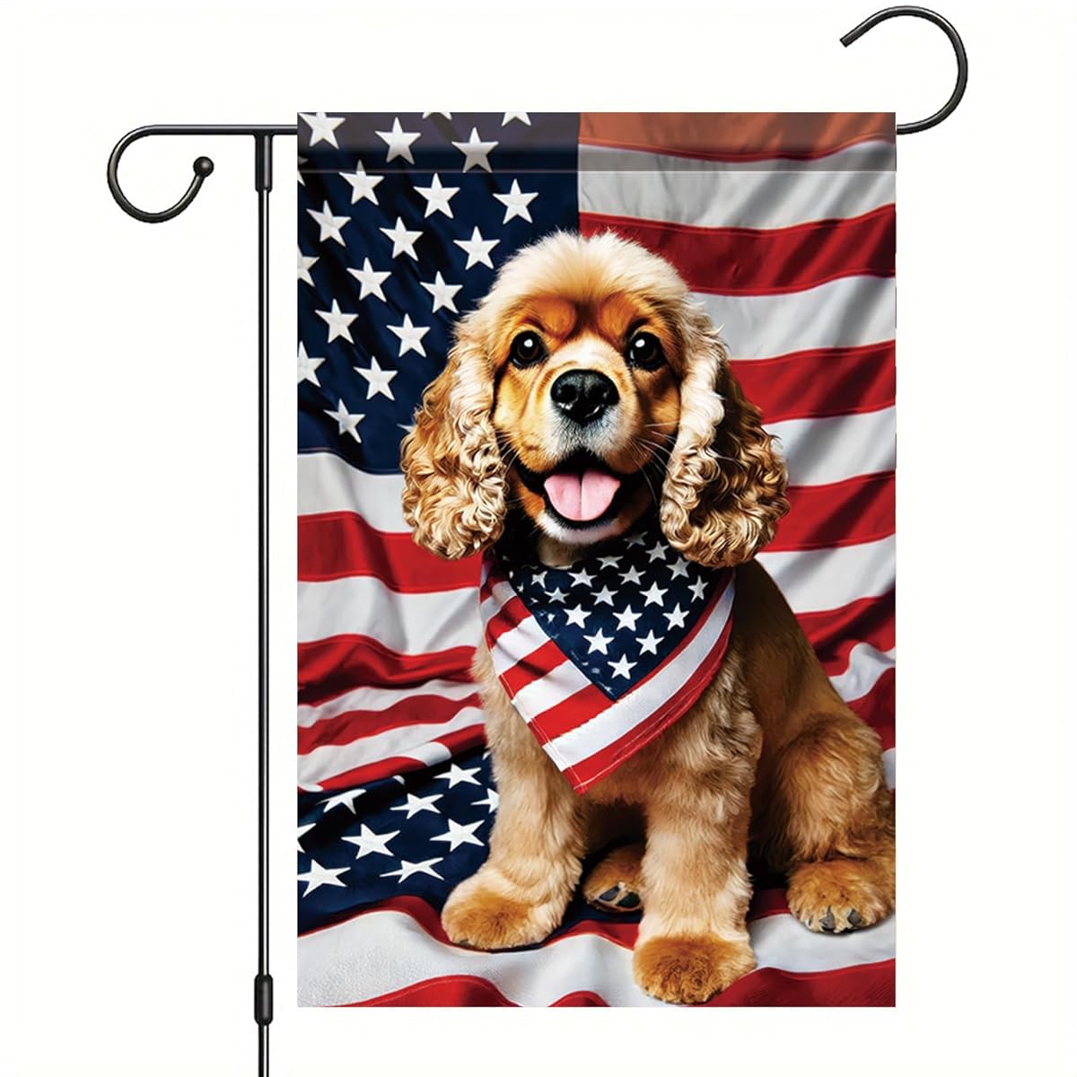 House Flag Patriotic American Cocker Spaniel Flag, USA Memorial Holiday ...