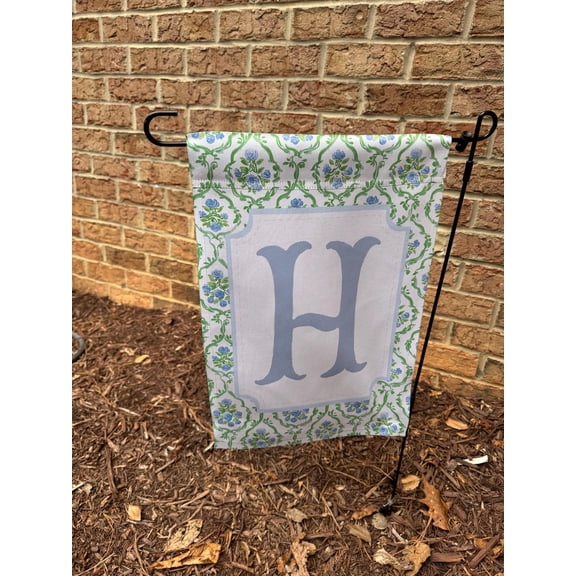 House Flag Personalized Crest Floral Initial Outdoor Flag Grandmillennial Style Chinoiserie Porch Decor V5, 28x40 POLE NOT INCLUDED