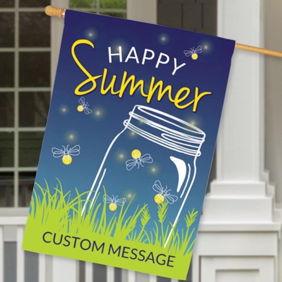 House Flag Personalized Happy Summer Fireflies House Flag Polyester Home Decor Outdoor V238, 28x40 POLE NOT INCLUDED
