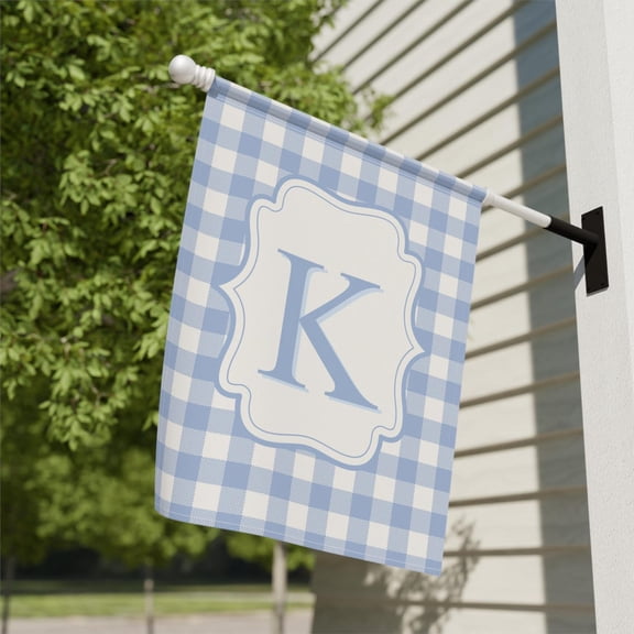 House Flag Personalized Monogram Flag Blue Gingham Grand Millennial Home Decor Custom Family Name Porch V15, 28x40 POLE NOT INCLUDED