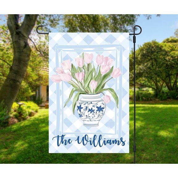 House Flag Personalized Spring Flag Custom Tulip Monogram Porch Decor Housewarming V21, 28x40 POLE NOT INCLUDED