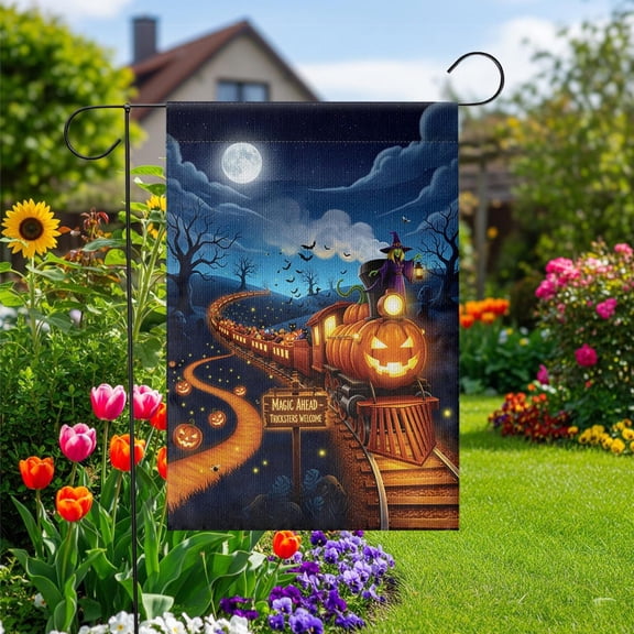 House Flag Pumpkin Train Flag Spooky Witch Magic Outdoor Decoration, 28x40 POLE NOT INCLUDED