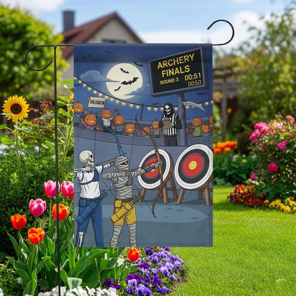 House Flag Skeleton Archery Flag Mummy Target Spooky Outdoor Decoration, 28x40 POLE NOT INCLUDED