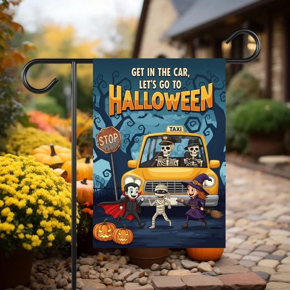 House Flag Skeleton Taxi Flag Witch Mummy Outdoor Decoration, 28x40 POLE NOT INCLUDED