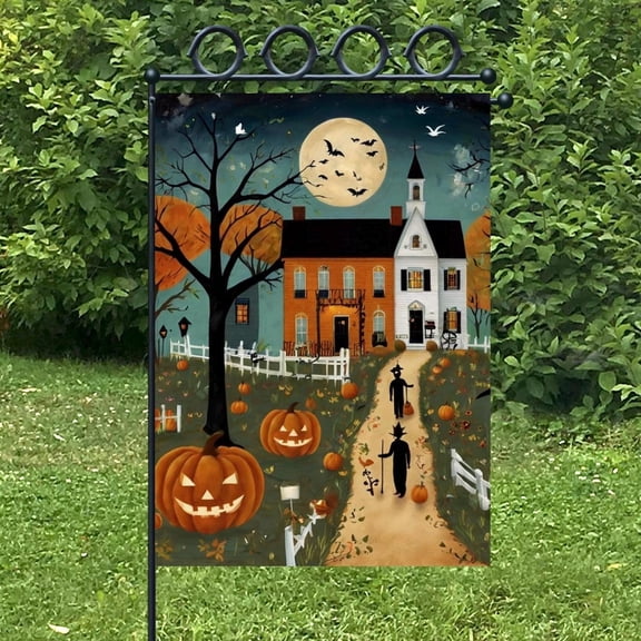 House Flag Spooky Folk Art Flag Pumpkins Bats Seasonal Outdoor Decoration, 28x40 POLE NOT INCLUDED